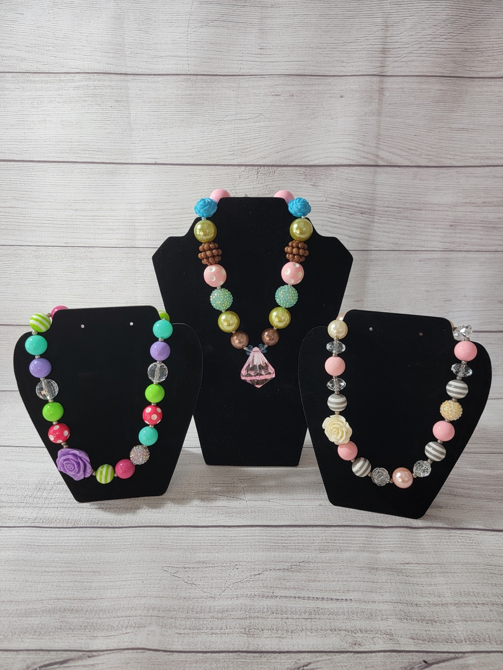 Colorful Chunky Bubblegum Beaded Necklace Set - 3 Pieces